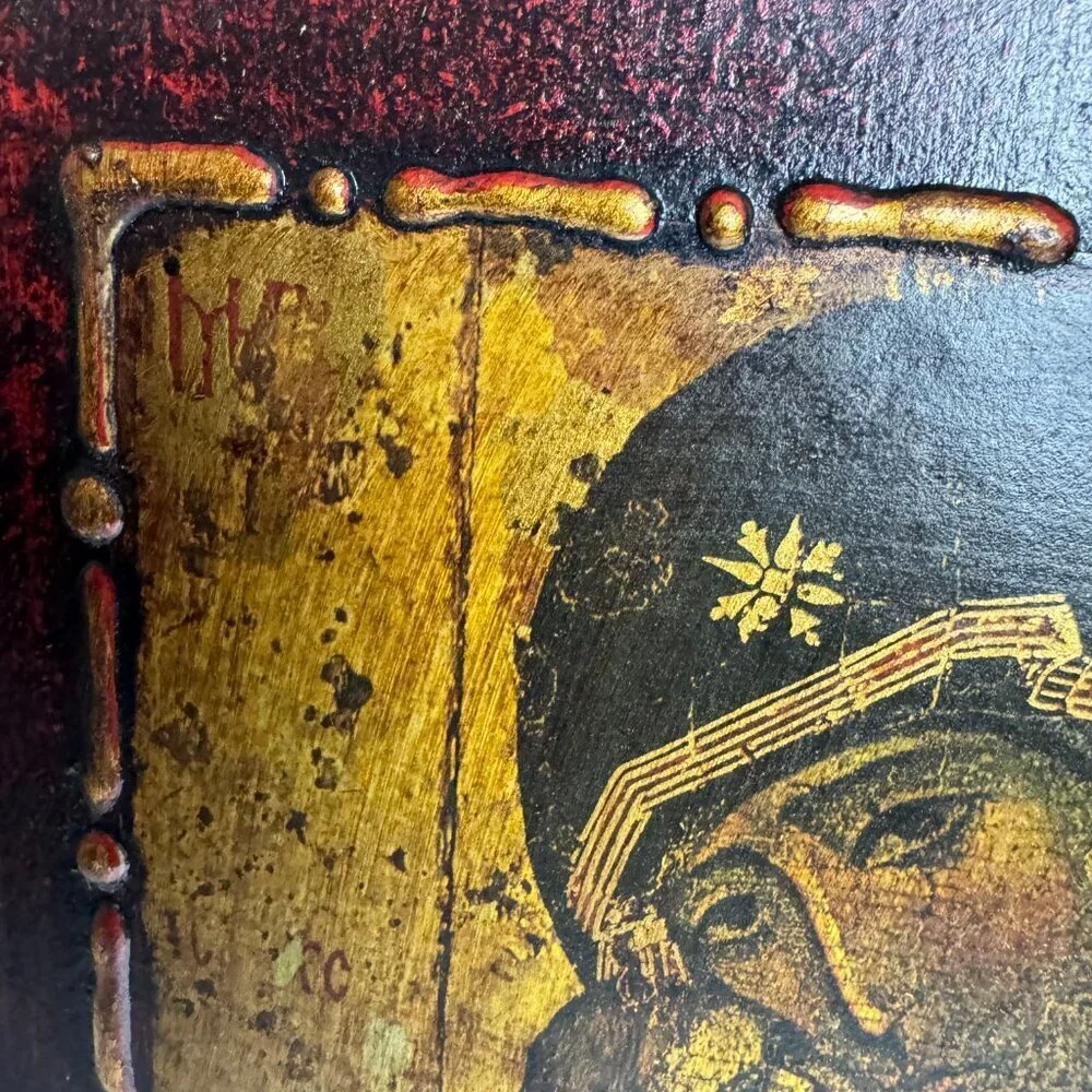 Antique Orthodox Religious Mother Of God Virgin Mary Wooden  Icon